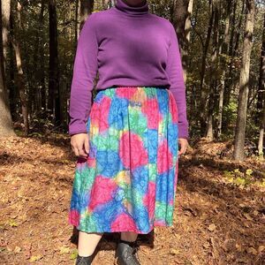 Esther Vintage Silk Multi Color Ink Swirl Skirt Size OS
